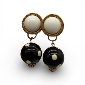 3/$18 Vintage Polka Dot Chunky Ball Clip-on Earrings Gold and Black Polka Dot